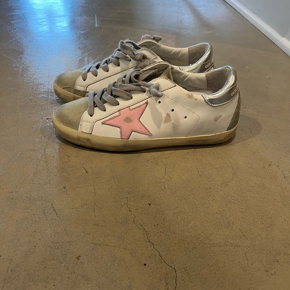 Golden Goose Super-Star Sneakers in White with Pink & Silver - Picture 3 of 4